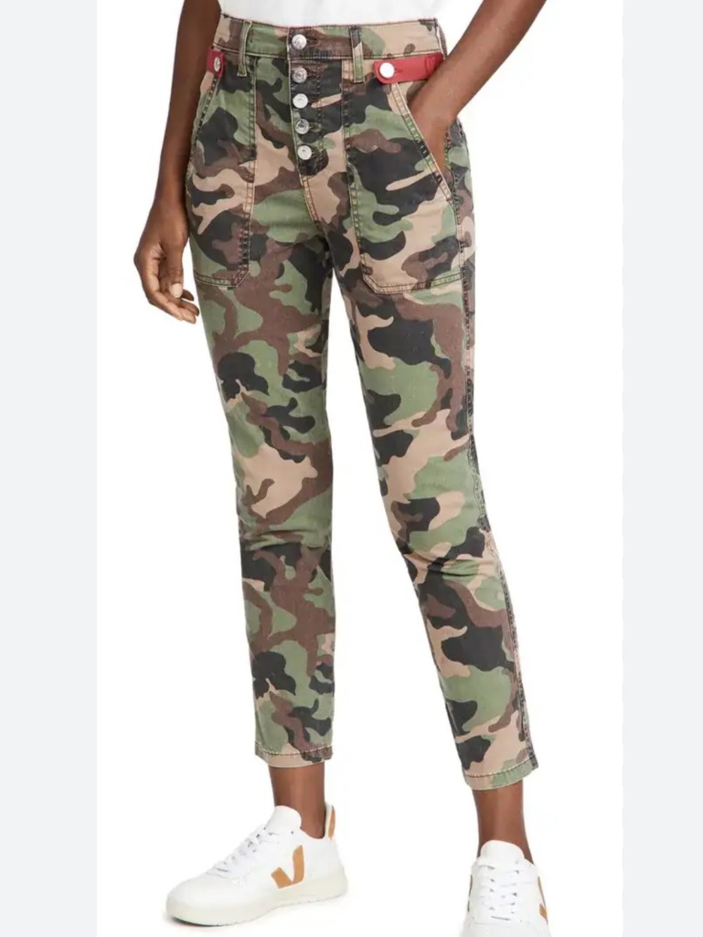 VERONICA BEARD ARYA CAMOUFLAGE PANTS BUTTON UP HIGH RISE STRAIGHT LEG CROP SZ 28